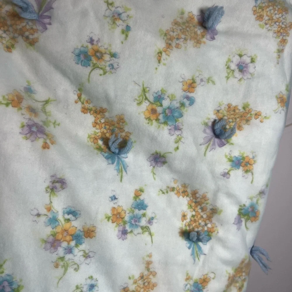 Vintage Floral Baby Blanket Blue Ruffle Trim Cottagecore Nursery 46in